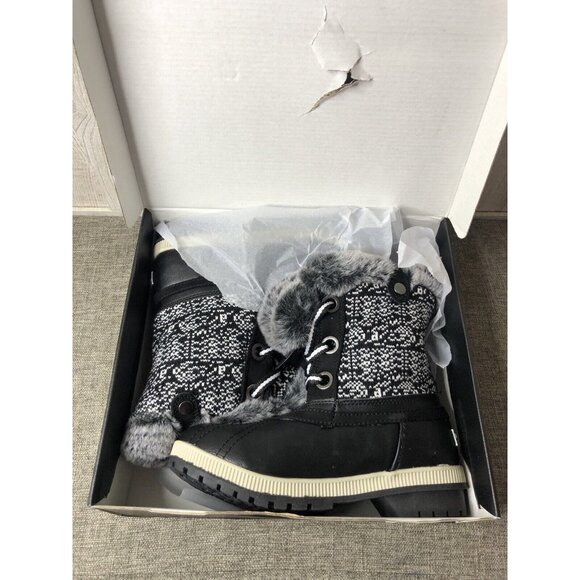 London Fog Boots Size 8 M LFW Milly B Black Gray Combo Furry Snow Winter Lace Up - Picture 7 of 8